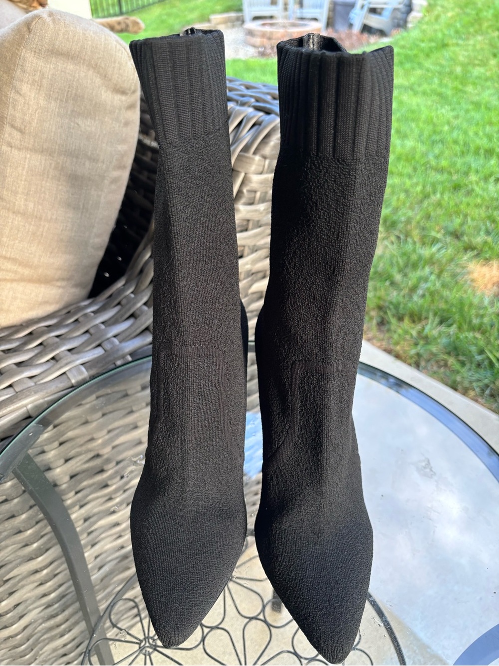 JustFab Ivy Ankle Black Knit Sock Boots Women’s 10 Pointed Toe Stiletto Heels